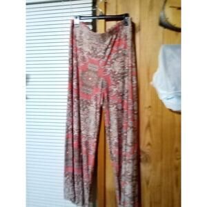 Lot Of 2 Chico's Palazzo Pants Peach/ Multi Color Wide Leg Elastic Waist Sz 2